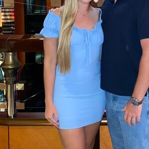 Love Tree Blue Ruffled Tie Front Sheath Dress